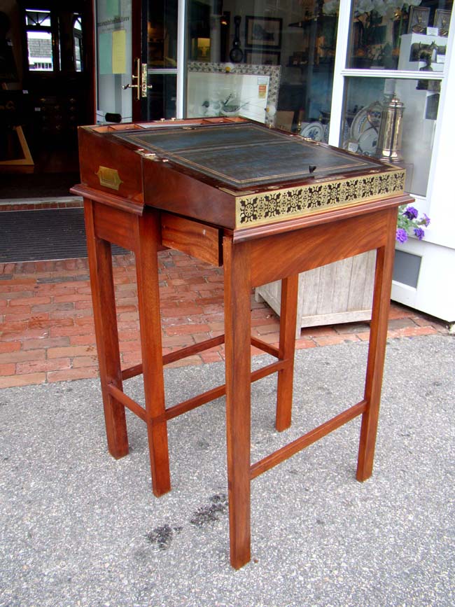 A wonderful English Regency period brass inlaid mahogany writing box circa 1820 on later stand — image 2
